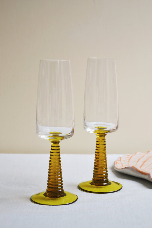 HKLIVING ® | Set of Two Yellow Swirl Champagne Glasses