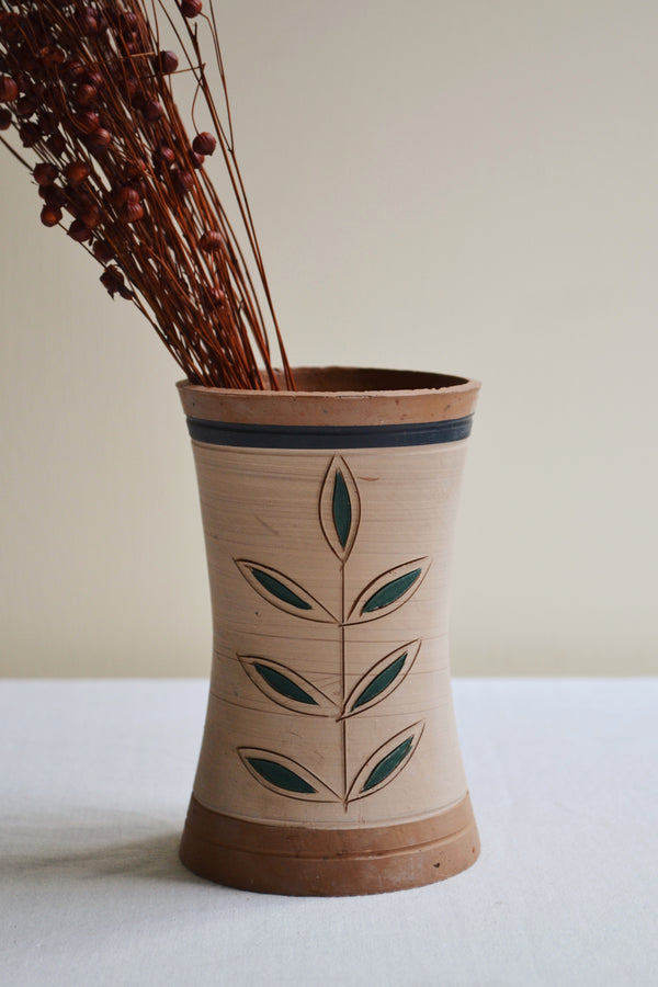 Hand Painted Leaf Terracotta Vase