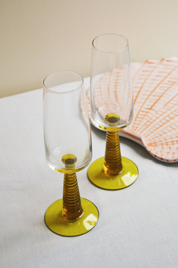 HKLIVING ® | Set of Two Yellow Swirl Champagne Glasses