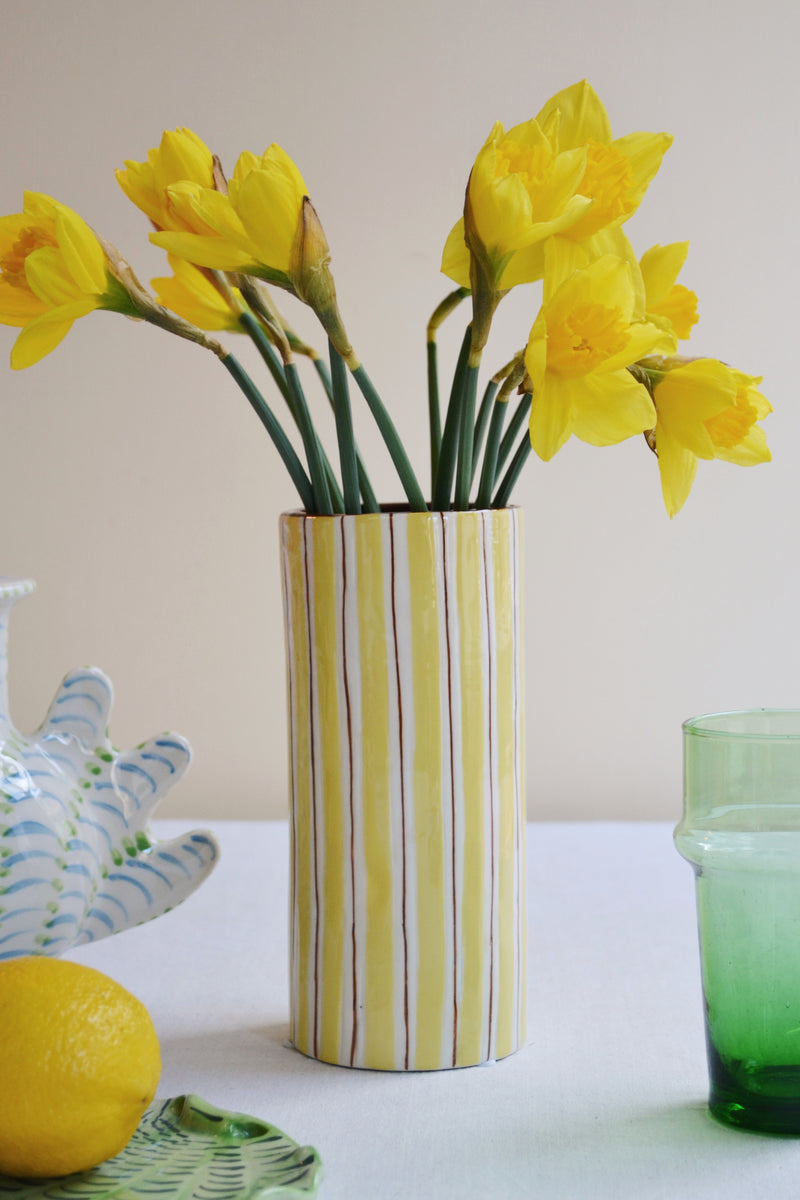 Yellow and Brown Striped Vase