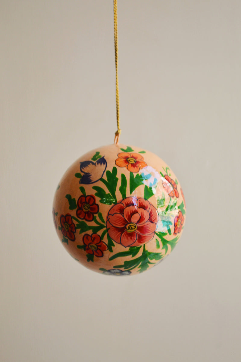Floral Painted Christmas Bauble - Peach