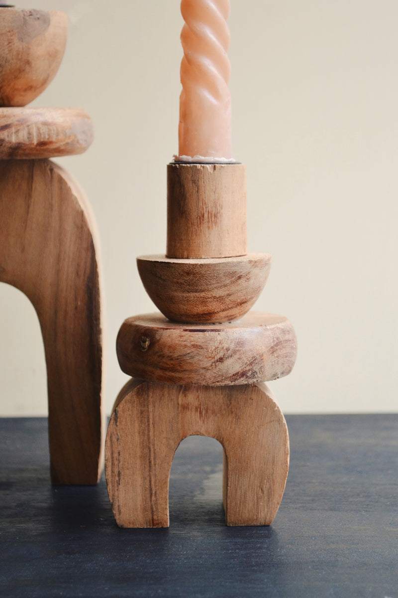 Acacia Wood Candle Holders - Two Sizes Available