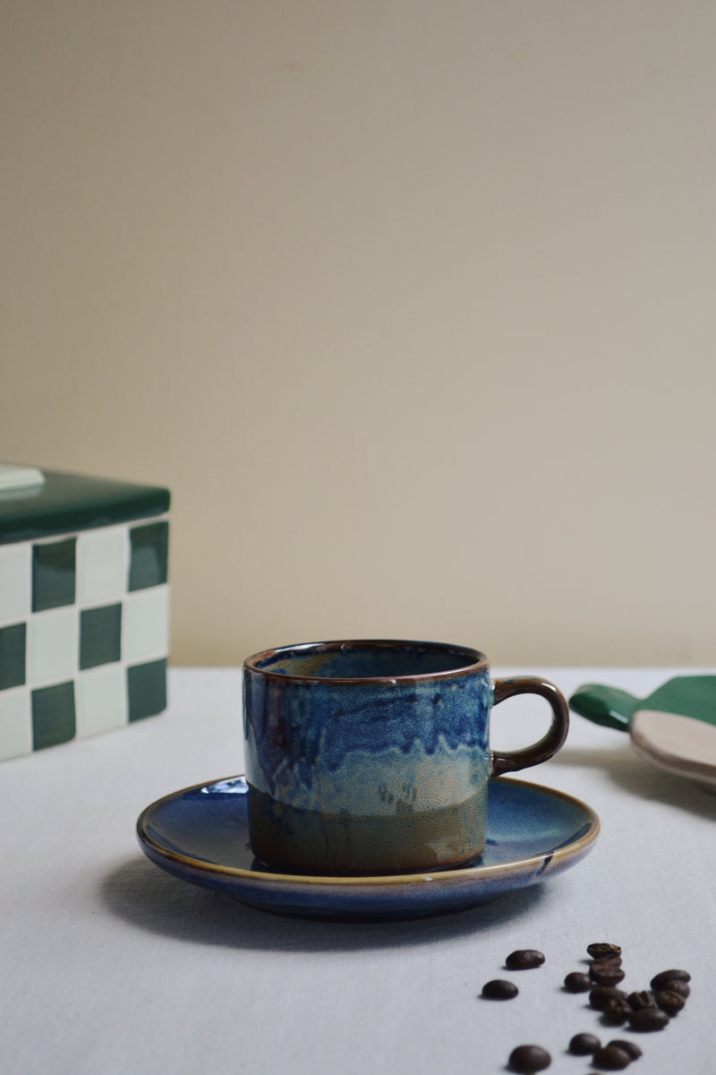 HKLIVING ® | CUP AND SAUCER - RUSTIC BLUE
