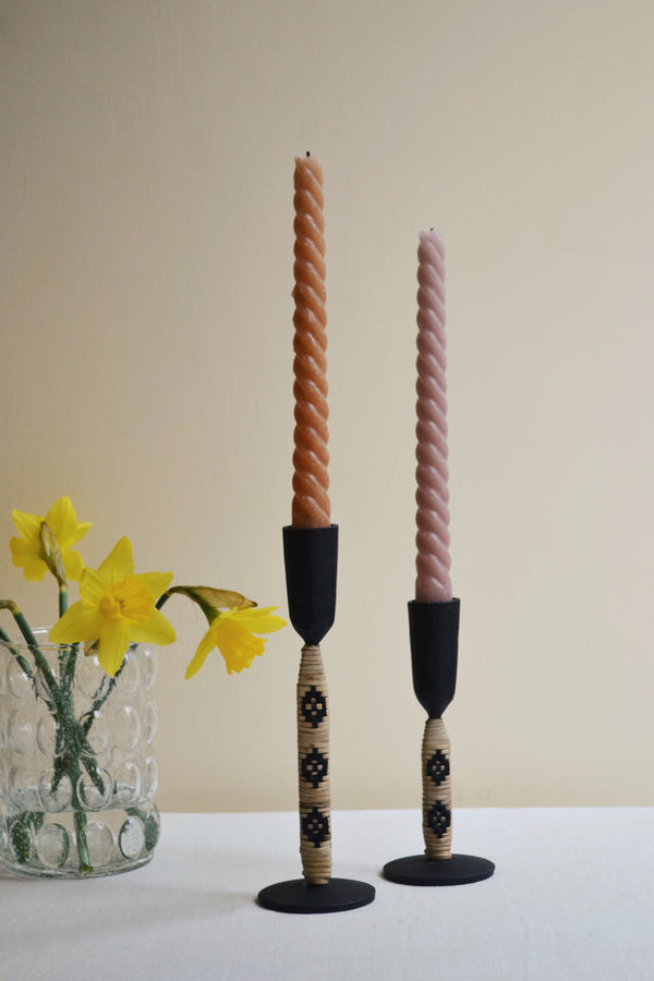 Set of Two Iron Bamboo Candlestick Holders