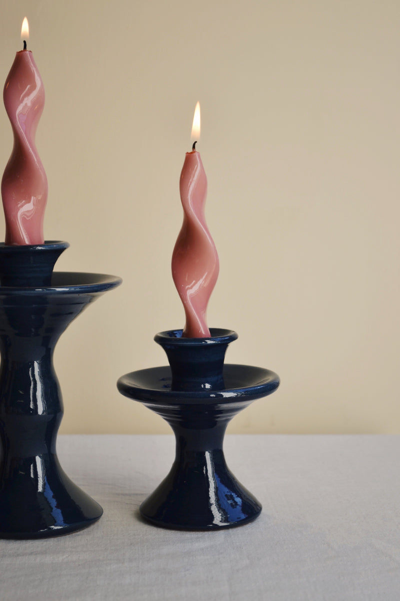 Navy Glazed Candlestick Holder - Three Sizes Available