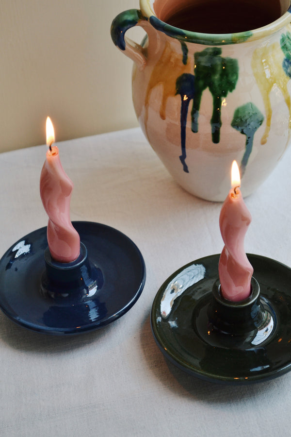 Glazed Candlestick Holder - Two Colours Available