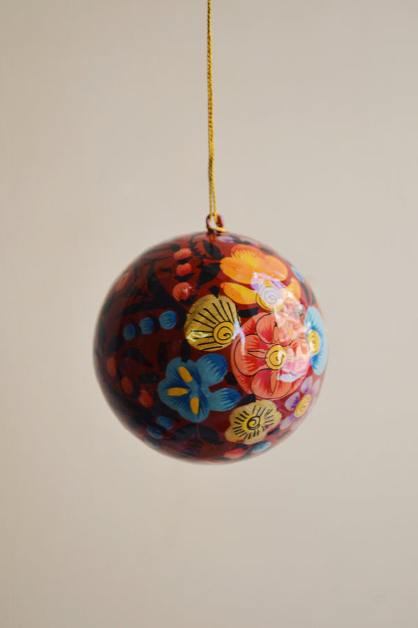 Floral Paper Mache Christmas Bauble - Mixed