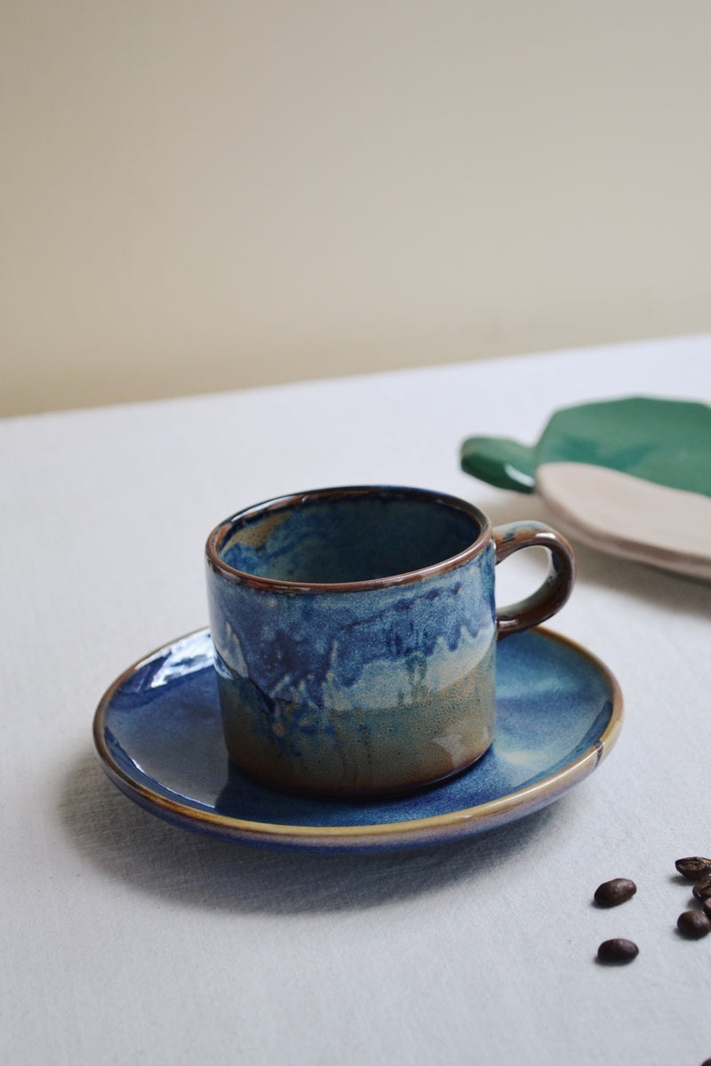 HKLIVING ® | CUP AND SAUCER - RUSTIC BLUE