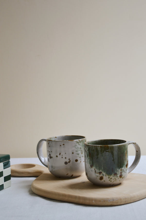 Green and Off White Stoneware Mug