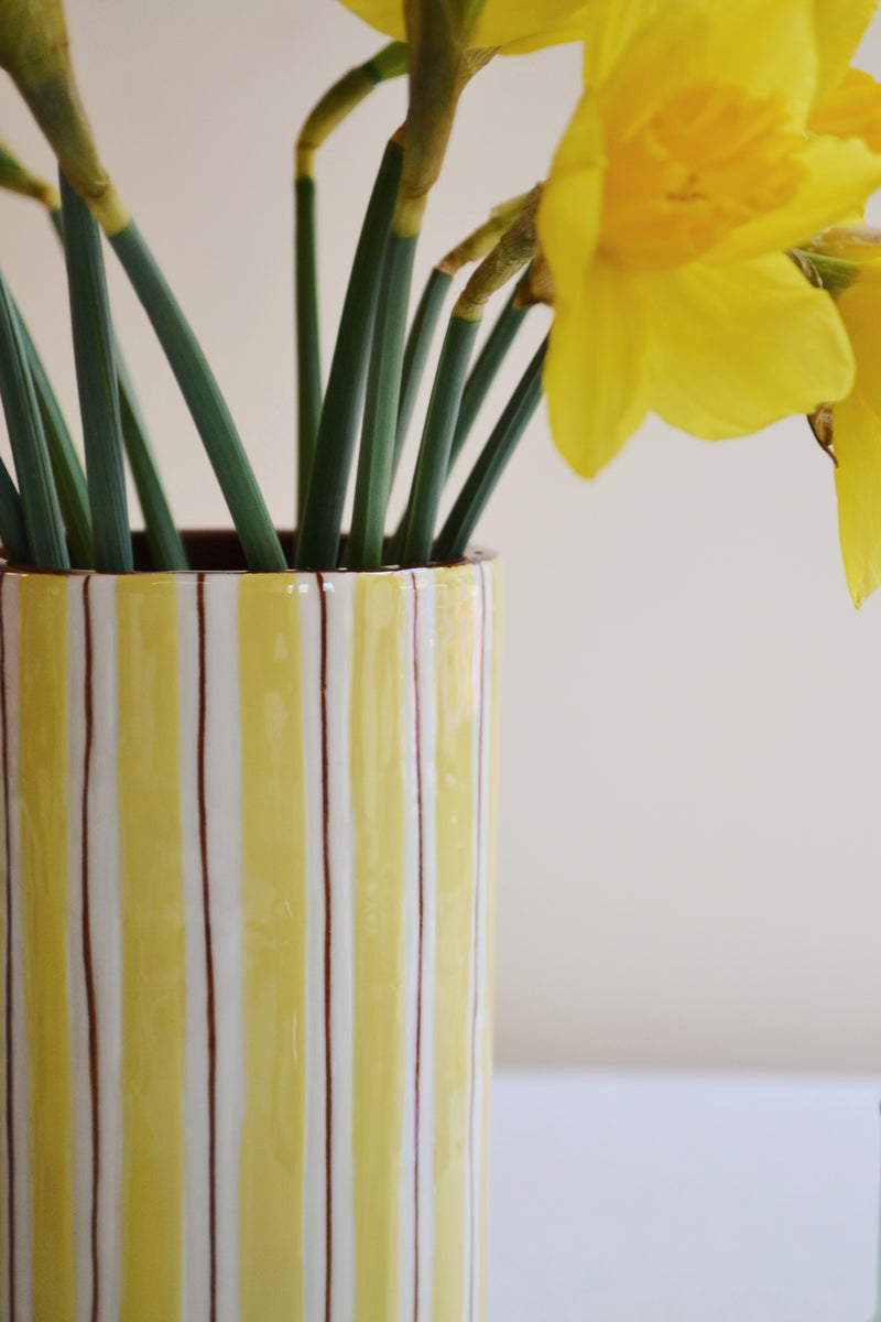 Yellow and Brown Striped Vase