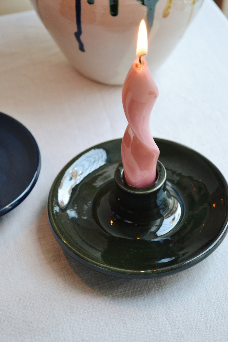 Glazed Candlestick Holder - Two Colours Available