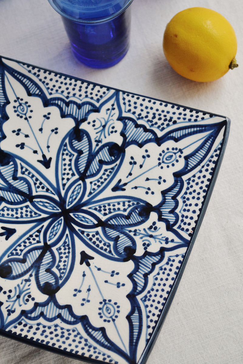 Moroccan Blue and White Square Plate