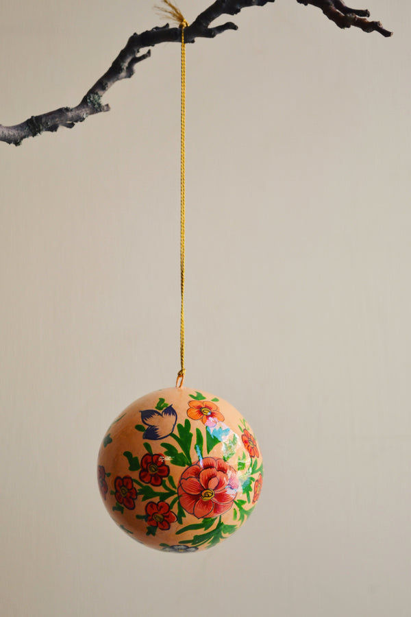 Floral Painted Christmas Bauble - Peach