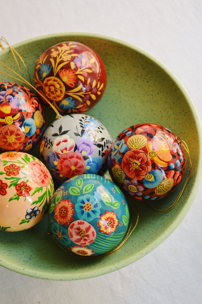 Floral Paper Mache Christmas Bauble - Mixed