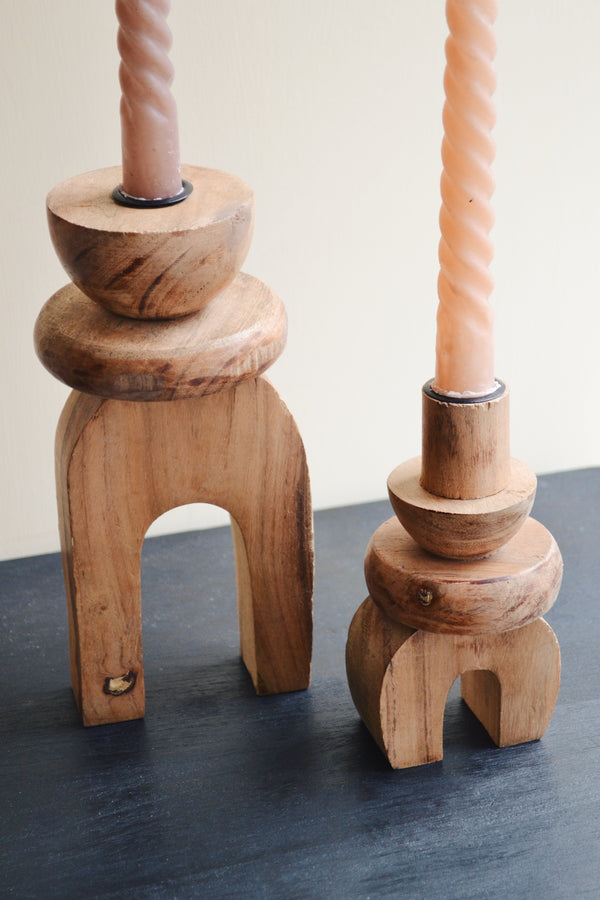 Acacia Wood Candle Holders - Two Sizes Available