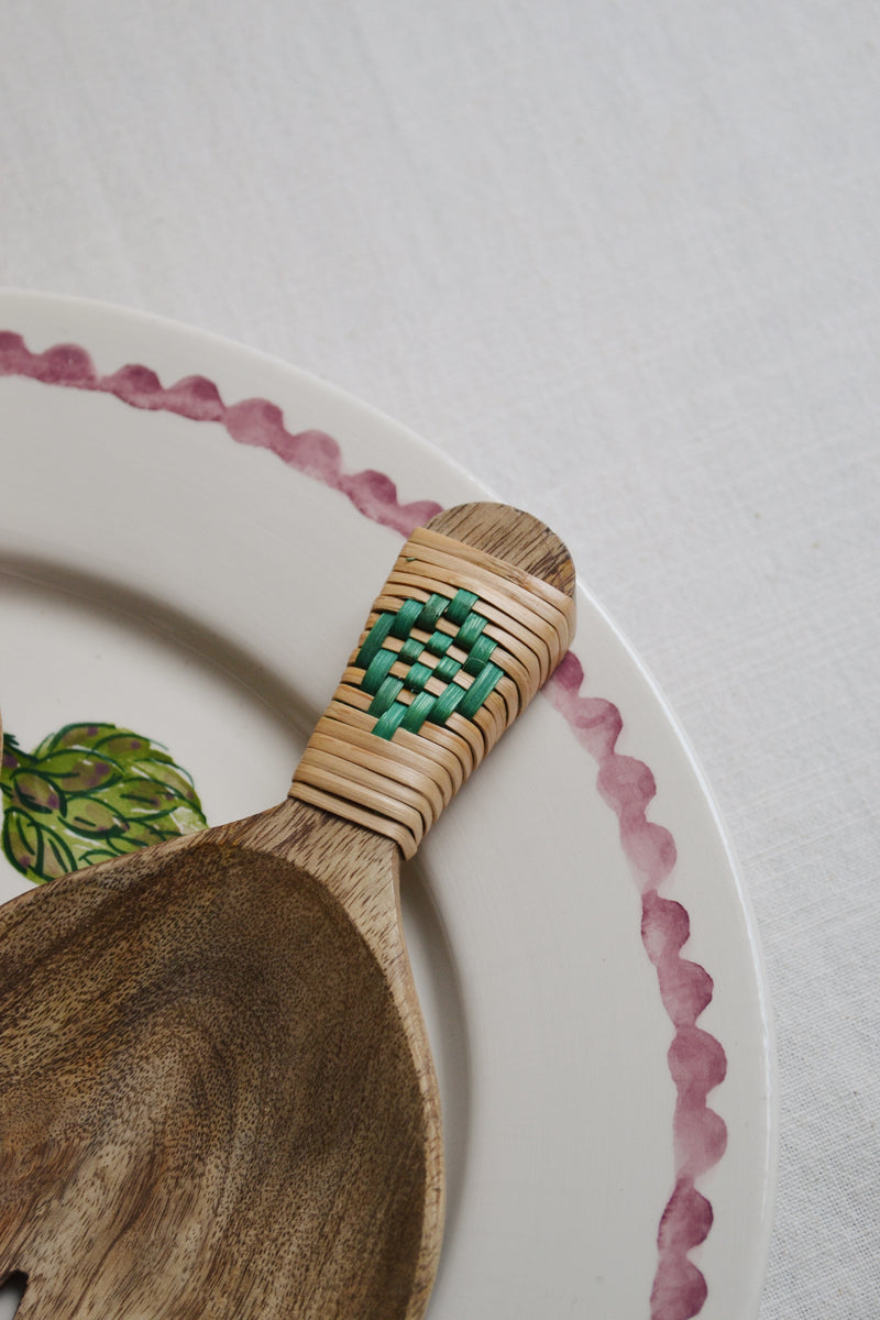Wooden Serving Set with Green Bamboo