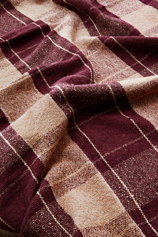 Maroon and Beige Check Recycled Cotton Throw