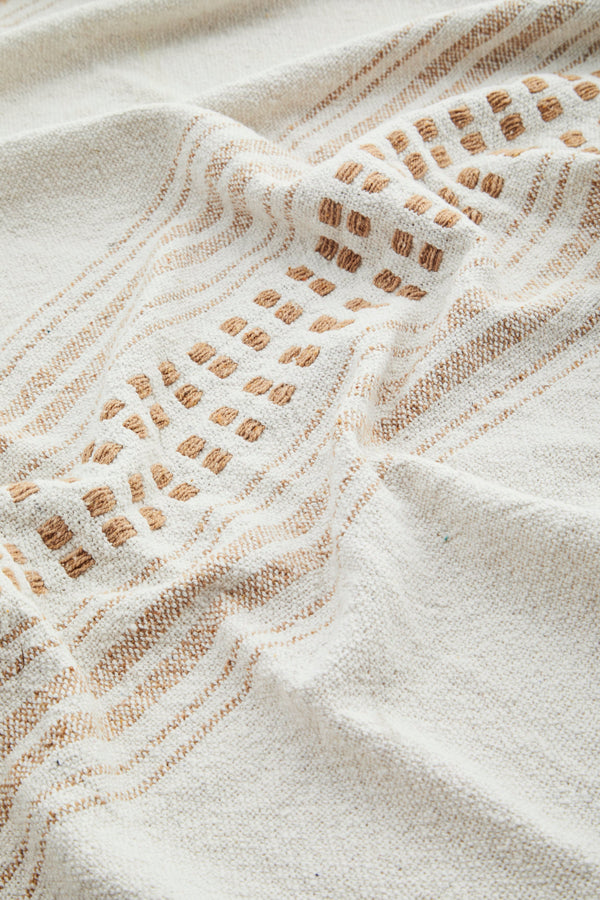Off White and Caramel Striped Recycled Cotton Throw